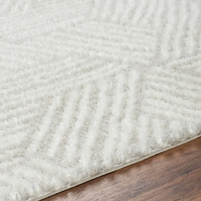 Allie Shaggy Geometric Plush Pile Beige Rug CDG2319