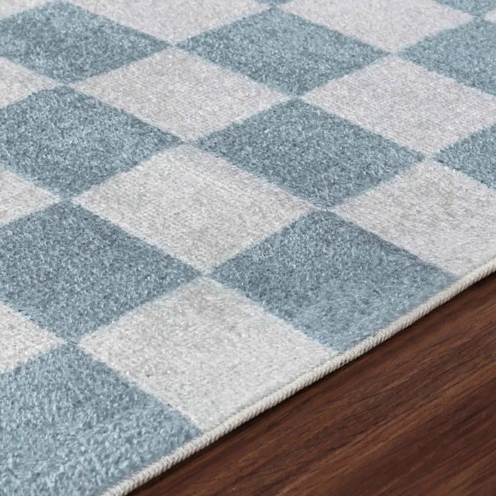 Kush LillianWashable Blue Ivory Checkered Living Dining Rug LLL2337