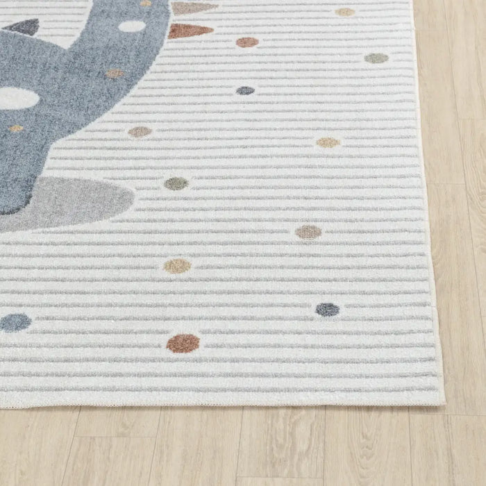 Dino Kids Machine Washable Beige/Grey Bedroom Area LLL2346