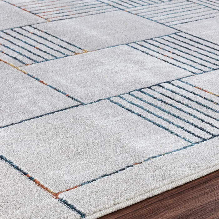 Nocibe Modern Grey Blue White Living Dining Bedroom Rug NOC2322