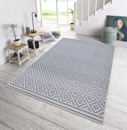 NorthRugs meadow raute blue cream Blue Living Room Striped Rug.