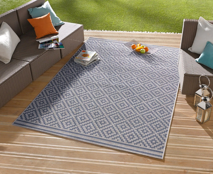 NorthRugs meadow raute blue cream Blue Living Room Striped Rug.