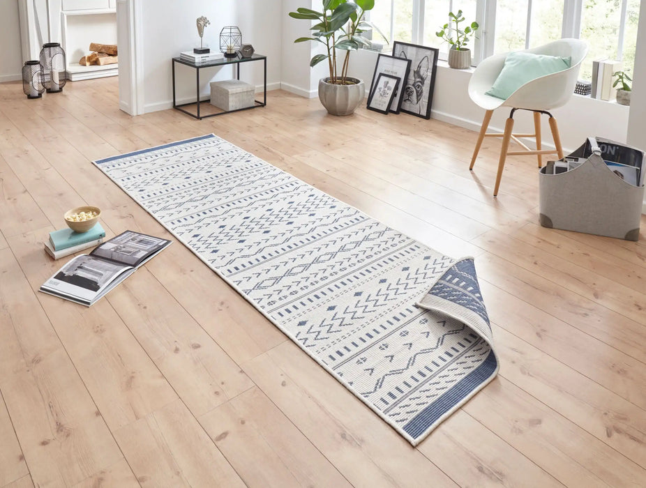 NorthRugs twin supreme kuba blue cream Blue, Cream Living Room Striped Rug.