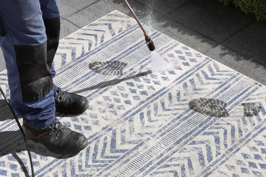 NorthRugs twin supreme biri blue cream Blue, Cream Living Room Striped Rug.