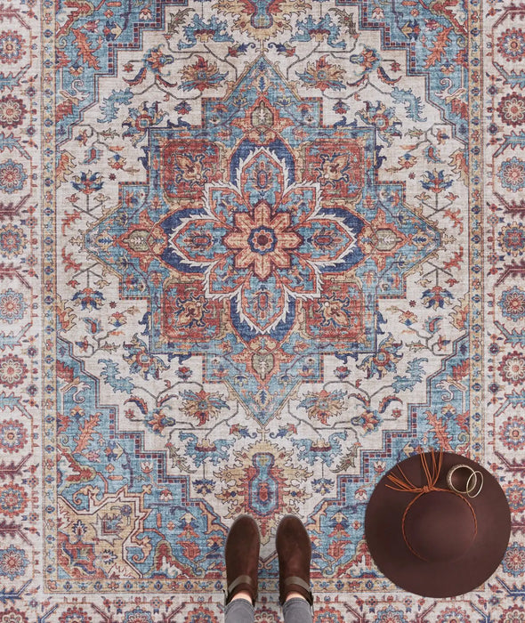Nouristan asmar anthea cyan Multicoloured Living Room Moroccan Rug.