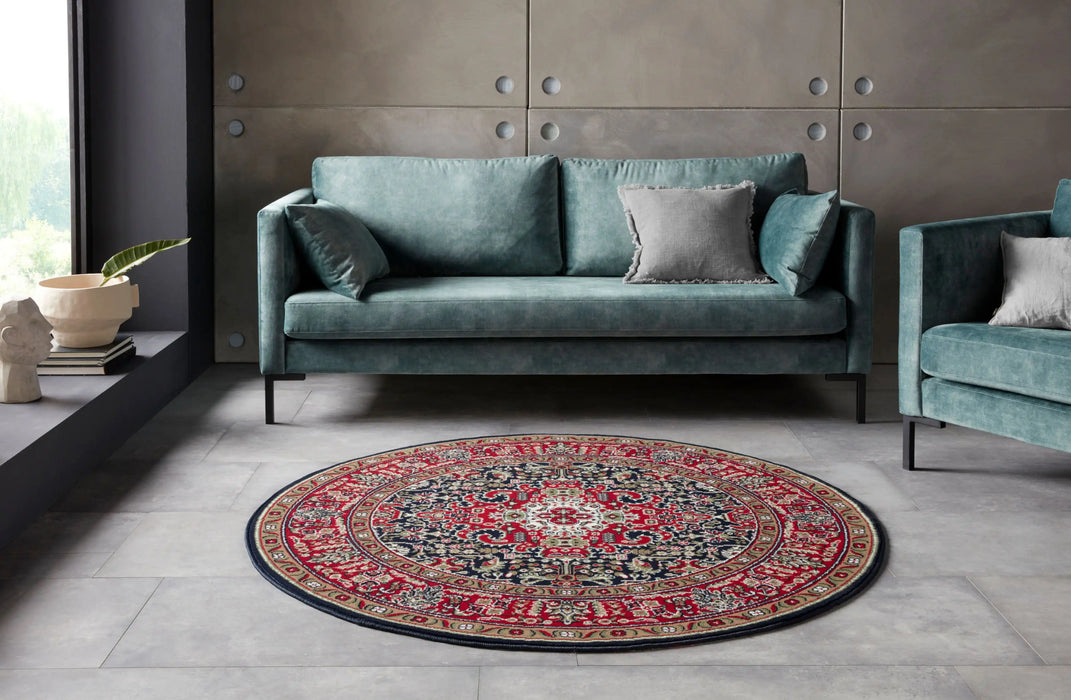 Nouristan mirkan isfahan navy Blue, Multicoloured, Red, Navy Living Room Moroccan Rug.