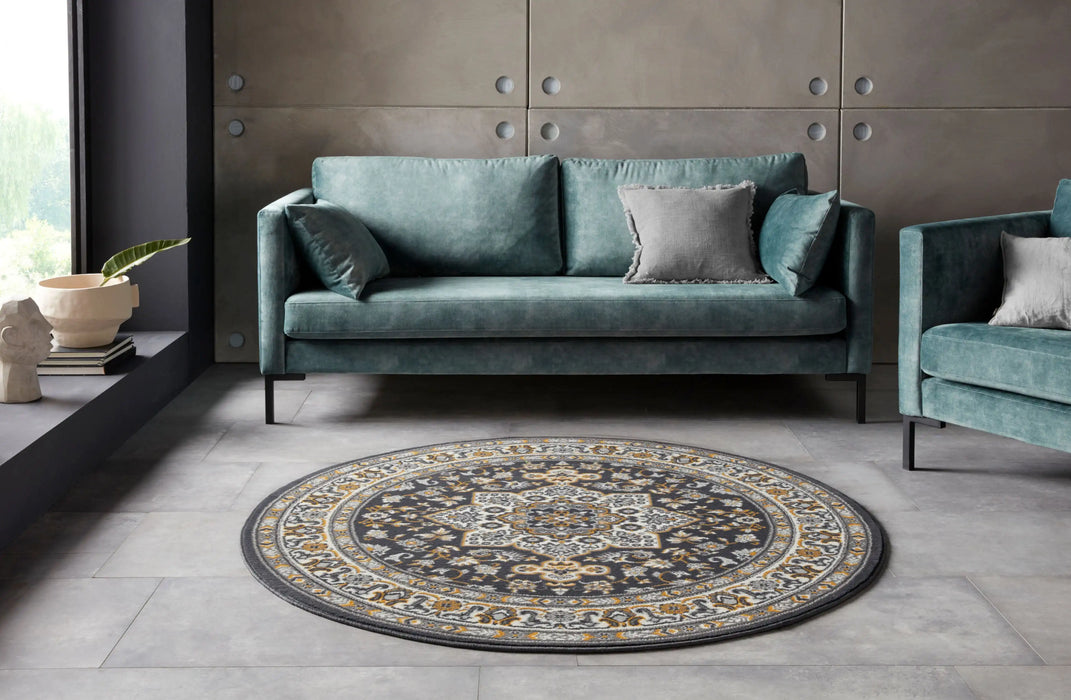 Nouristan mirkan tabriz dark grey Grey Living Room Moroccan Rug.