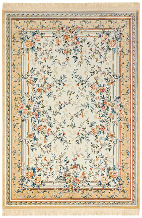 Nouristan naveh antik flowers cream cord Beige, Multicoloured, Cream Living Room Moroccan Rug.