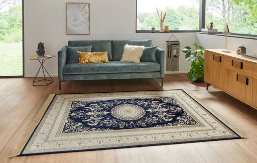 Nouristan naveh antik medallion dark blue Blue Living Room Moroccan Rug.