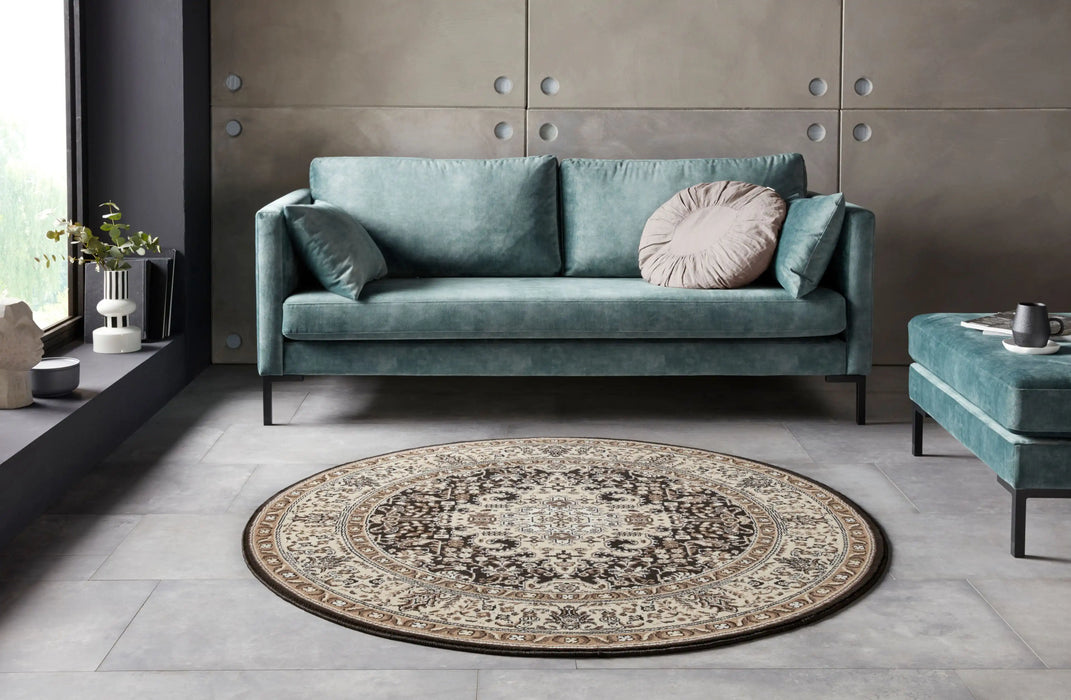 Nouristan mirkan isfahan cream brown Brown Living Room Moroccan Rug.