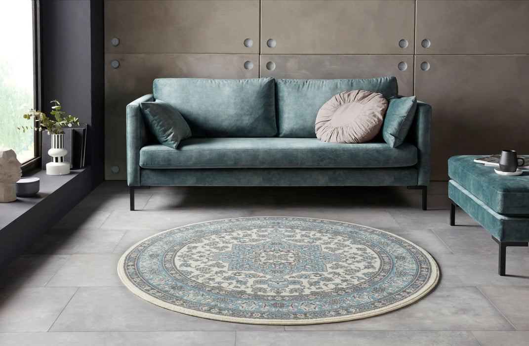 Nouristan mirkan tabriz cream sky blue Blue, Cream Living Room Moroccan Rug.