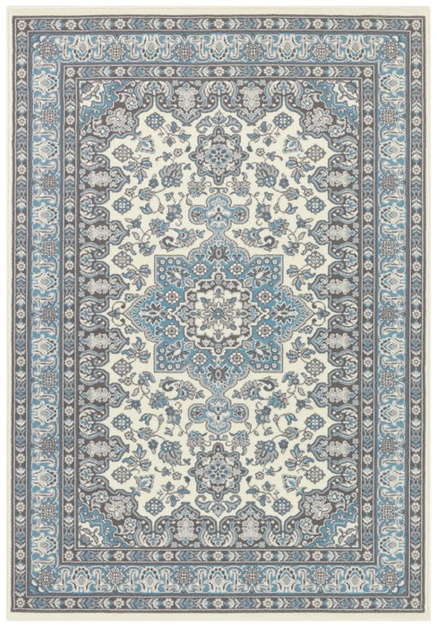 Nouristan mirkan tabriz cream sky blue Blue, Cream Living Room Moroccan Rug.