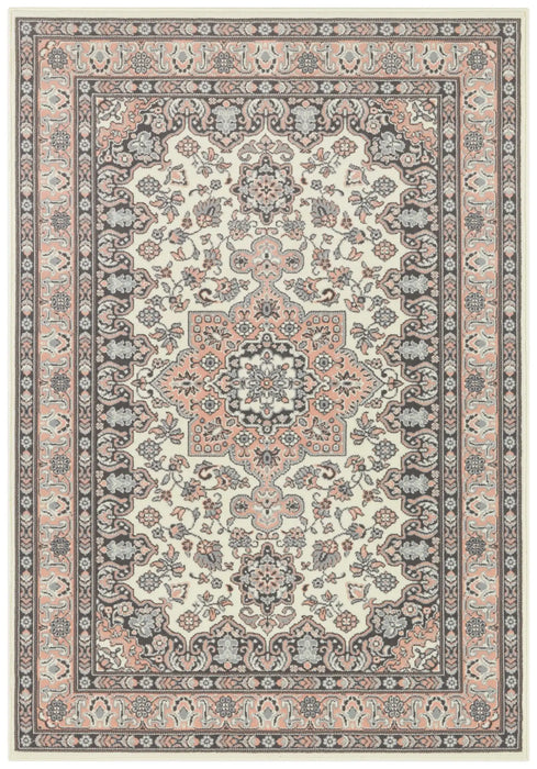 Nouristan mirkan tabriz cream rose Pink, Cream Living Room Moroccan Rug.