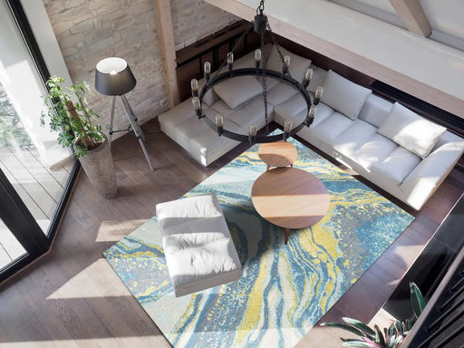 Mastercraft city 466154 ak504 Blue, Grey, Yellow, Multicoloured Living Room Floral Rug.