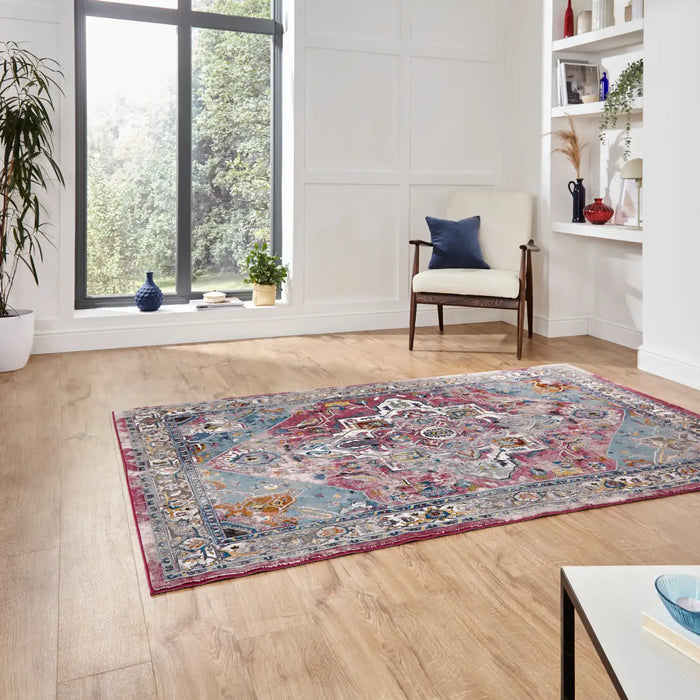 Think Rugs 16th avenue 91da fushcia blue Blue, Multicoloured, Pink Living Room Geometric Rug.