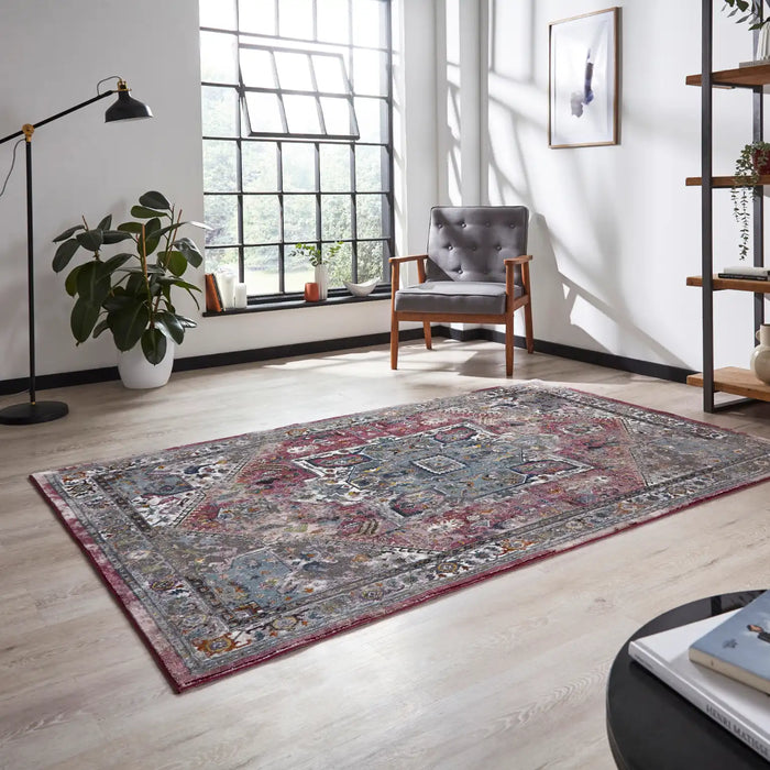 Think Rugs 16th avenue 92da fushchia blue Blue, Multicoloured, Pink Living Room Geometric Rug.