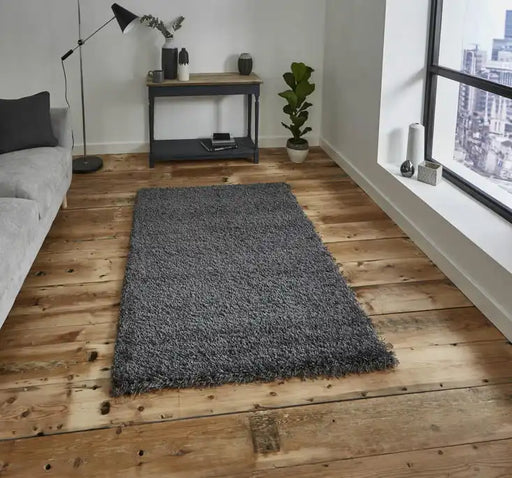 Think Rugs vista plain 2236 dark grey Grey Living Room Shaggy Rug.