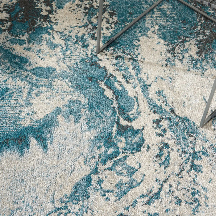 Nourison maxell mae08 ivory teal Ivory, Teal Living Room Floral Rug.