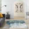 Nourison maxell mae08 ivory teal Ivory, Teal Living Room Floral Rug.