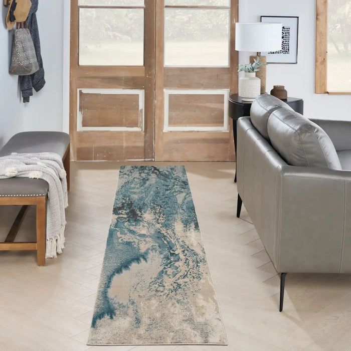 Nourison maxell mae08 ivory teal Ivory, Teal Living Room Floral Rug.