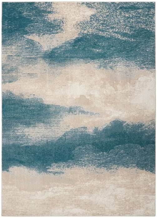 Nourison maxell mae06 ivory teal Ivory, Teal Living Room Floral Rug.