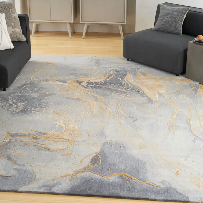 Nourison prismatic prs28 grey gold Grey Living Room Wool Rug.