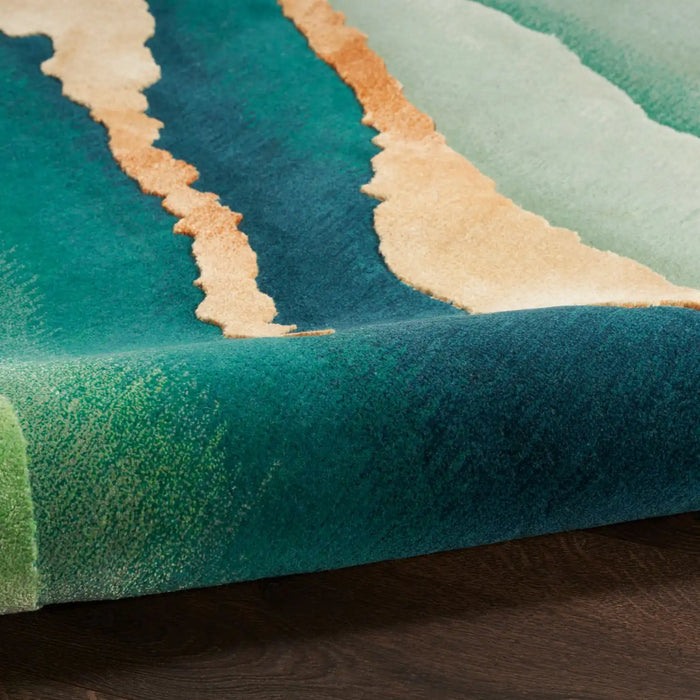 Nourison prismatic prs30 emerald Green Living Room Wool Rug.