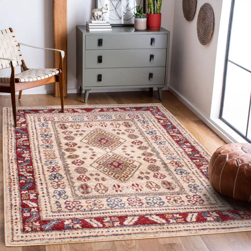 URCO orient urco 2520 cream red Cream Living Room Moroccan Rug.