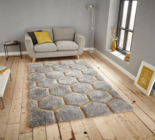 Think Rugs noble house 30782 30782 grey yellow Grey Living Room Shaggy Rug.