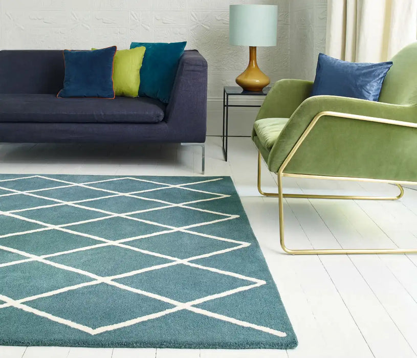 Asiatic albany asiatic diamond teal Blue, Teal Living Room Geometric Rug.