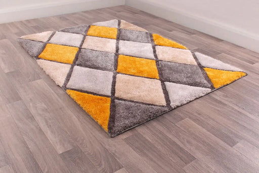 URCO 3d carved diamond ochre Yellow, Multicoloured Living Room Geometric Rug.