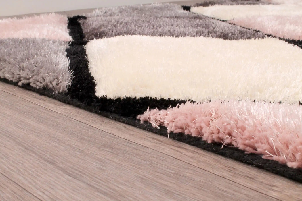 URCO 3d carved diamond blush Grey, Multicoloured, Pink Living Room Geometric Rug.