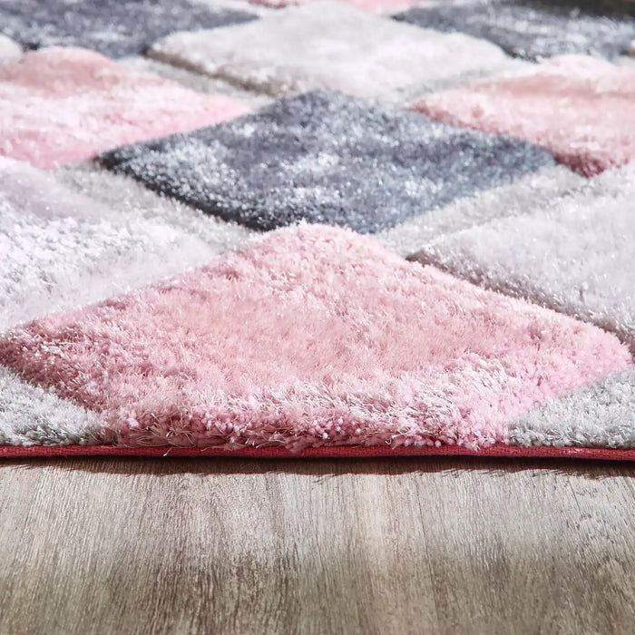 Origins 3d geo shaggy blush Multicoloured, Pink Living Room  Rug.