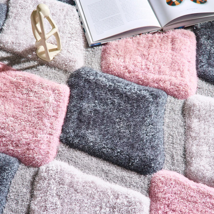 Origins 3d geo shaggy blush Multicoloured, Pink Living Room  Rug.