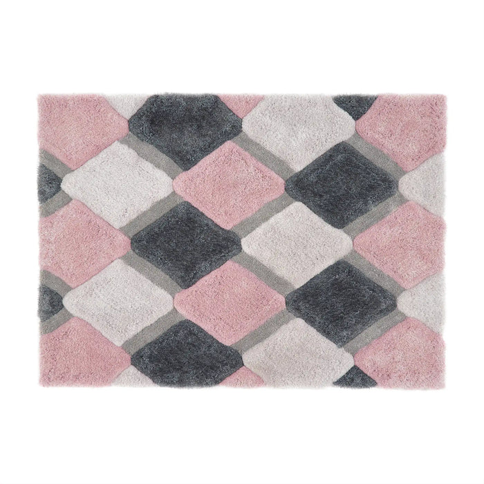 Origins 3d geo shaggy blush Multicoloured, Pink Living Room  Rug.