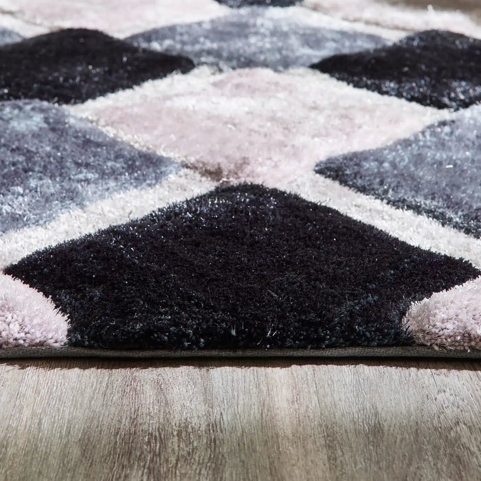 Origins 3d geo shaggy grey Grey, Multicoloured Living Room  Rug.