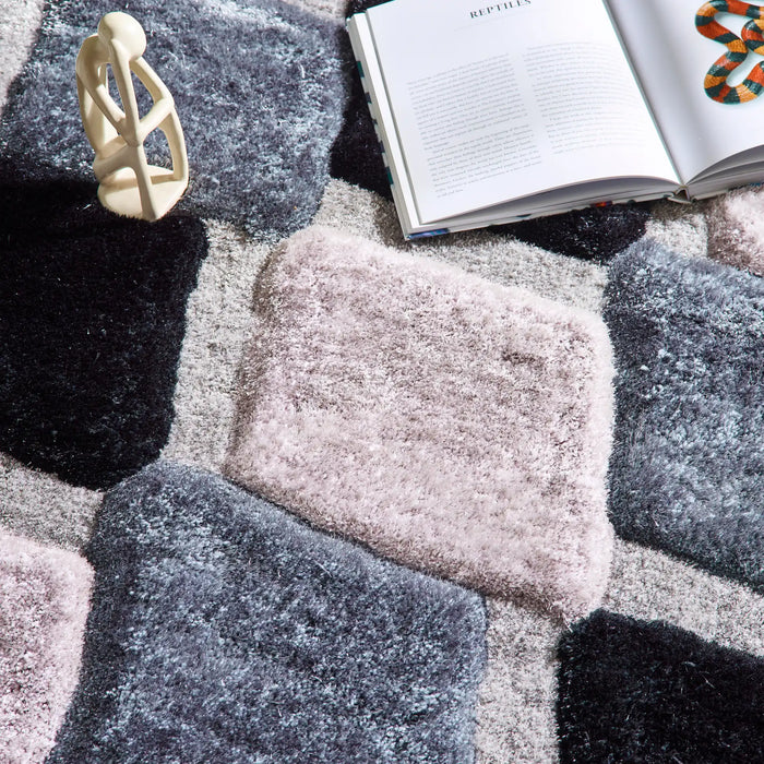 Origins 3d geo shaggy grey Grey, Multicoloured Living Room  Rug.
