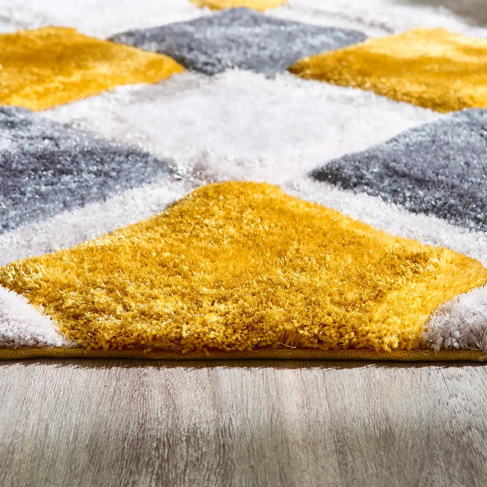 Origins 3d geo shaggy ochre Yellow, Multicoloured Living Room  Rug.