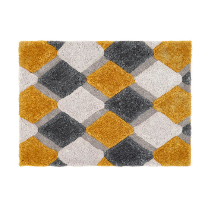 Origins 3d geo shaggy ochre Yellow, Multicoloured Living Room  Rug.