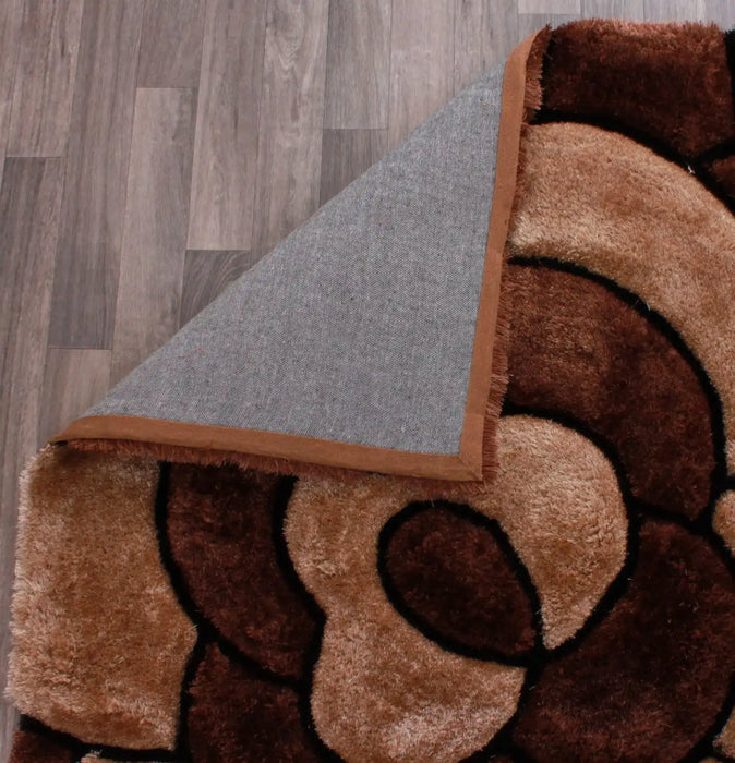 URCO 3d carved rose chocolate Brown, Beige Living Room Geometric Rug.