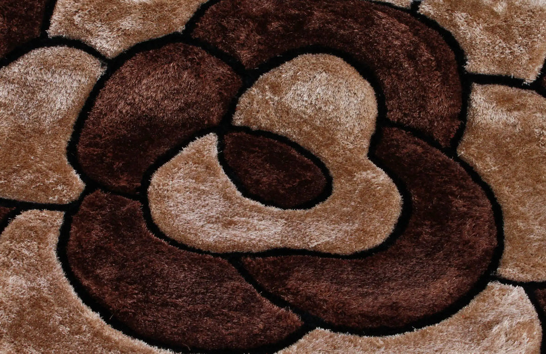 URCO 3d carved rose chocolate Brown, Beige Living Room Geometric Rug.