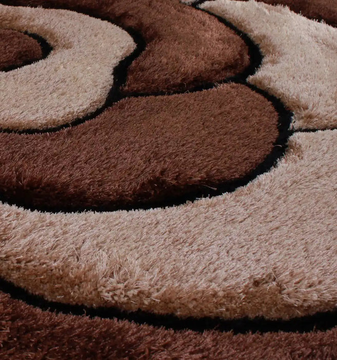 URCO 3d carved rose chocolate Brown, Beige Living Room Geometric Rug.