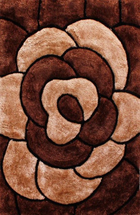 URCO 3d carved rose chocolate Brown, Beige Living Room Geometric Rug.