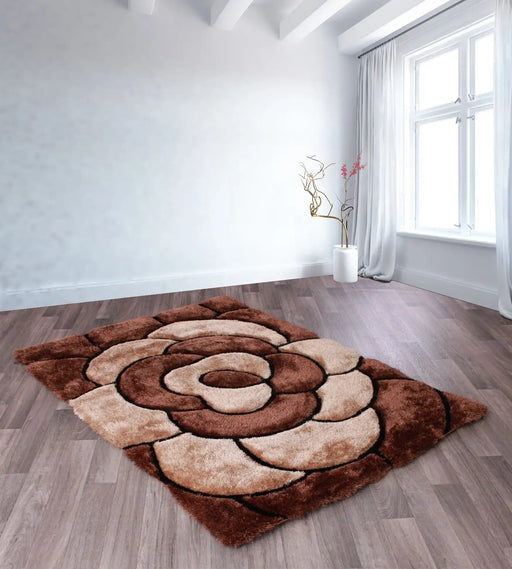 URCO 3d carved rose chocolate Brown, Beige Living Room Geometric Rug.