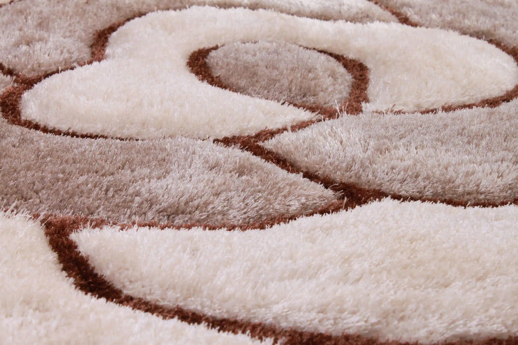 URCO 3d carved rose natural Brown, Beige Living Room Geometric Rug.