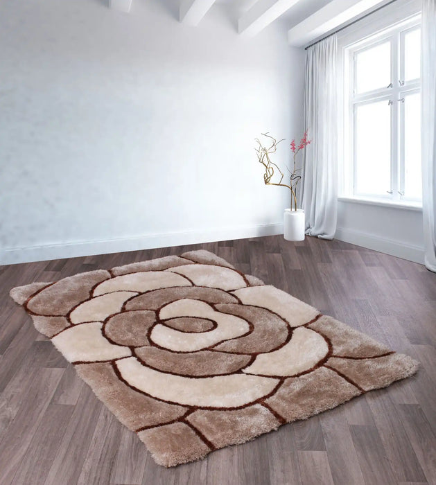 URCO 3d carved rose natural Brown, Beige Living Room Geometric Rug.