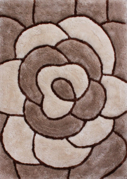 URCO 3d carved rose natural Brown, Beige Living Room Geometric Rug.
