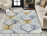 Serdim Rugs valencia 750 grey Grey, Yellow, Multicoloured Living Room Geometric Rug.