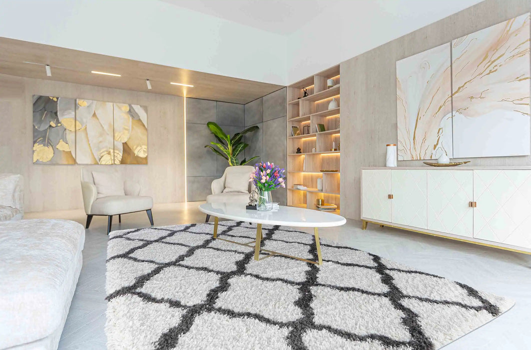 Serdim Rugs marrakesh 525 dark cream Grey, Cream Living Room Geometric Rug.
