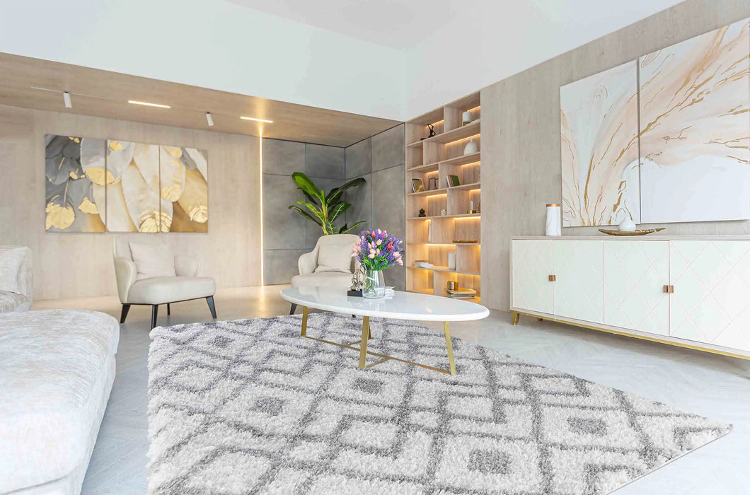 Serdim Rugs marrakesh 530 light cream Grey, Cream Living Room Geometric Rug.